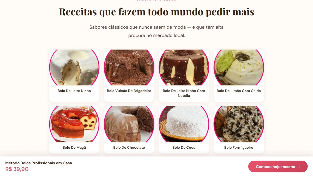 Captura do site Guia Bolos Caseiros desenvolvido pela VipNegócio